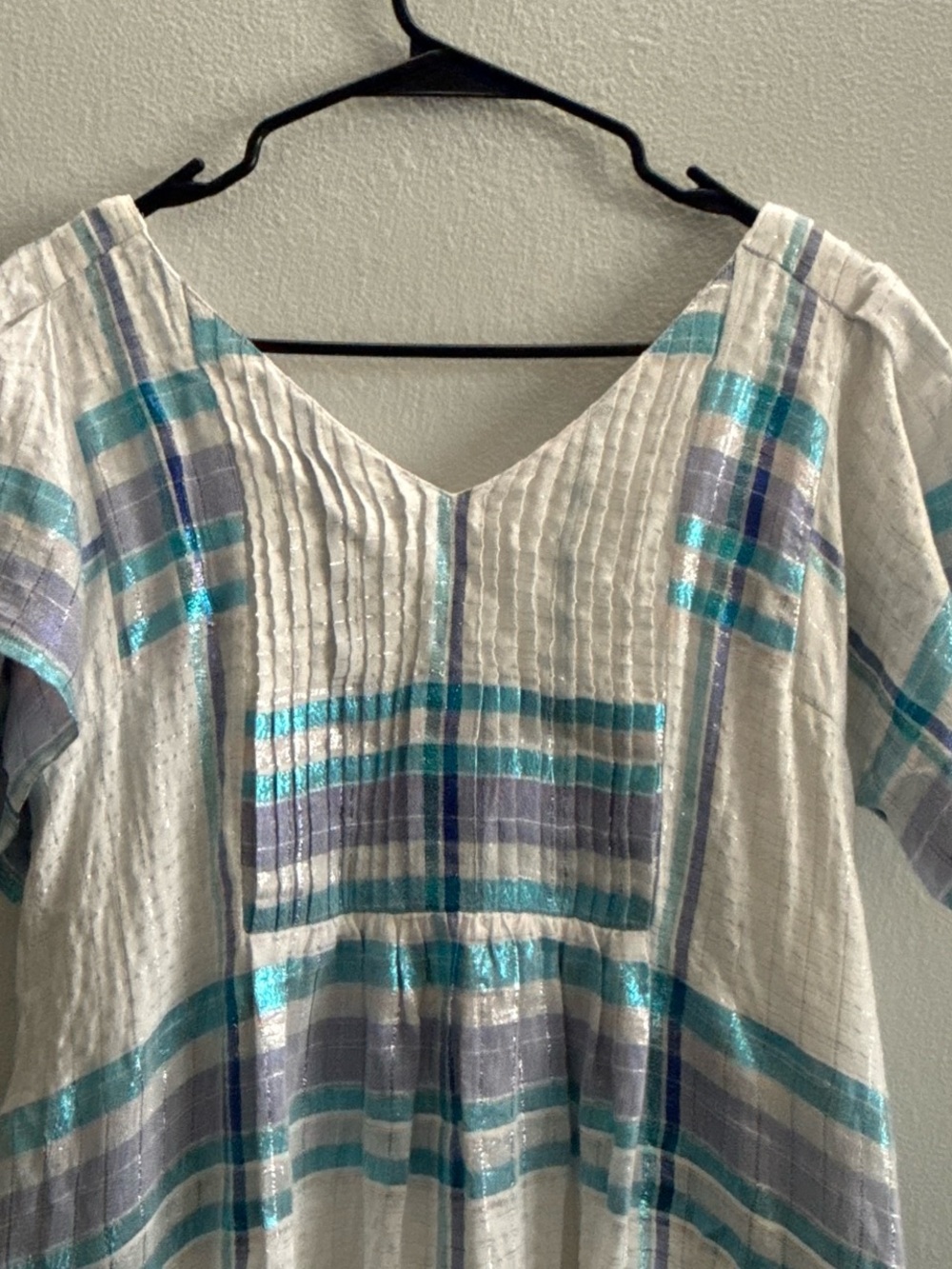 Free People Barcelona Plaid Mini Dress Women Metallic Shimmer Ivory XS - Picture 4 of 9